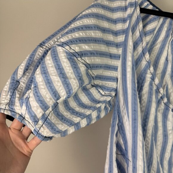 Free People Bop Around Stripe Romper XS Blue White Cotton V-Neck Boho Playsuit - Picture 3 of 11